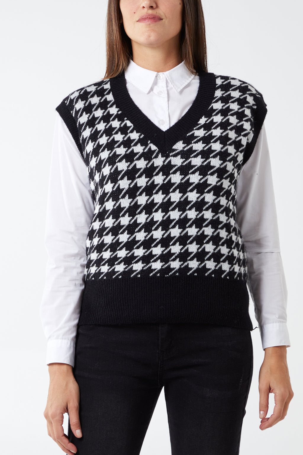 Houndstooth V-Neck Vest