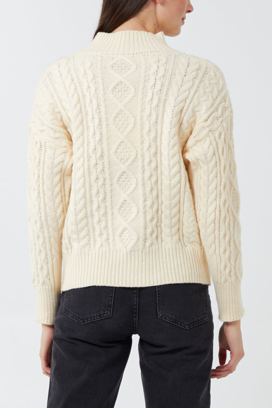 Cable Knit High Neck Jumper