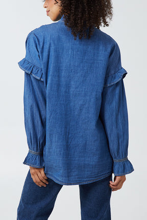 Ruched Front Denim Shirt