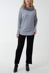 Fur Collar Batwing Jumper