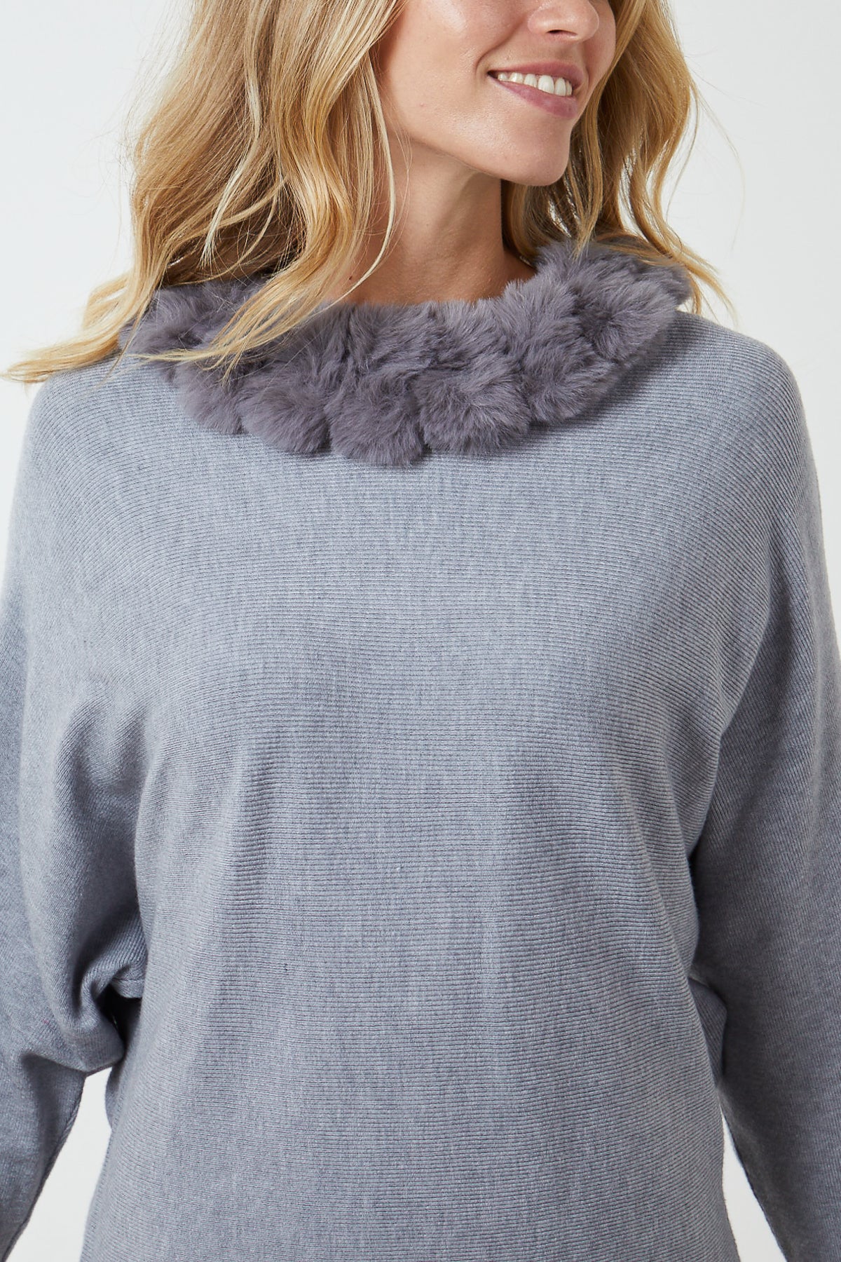 Fur Collar Batwing Jumper