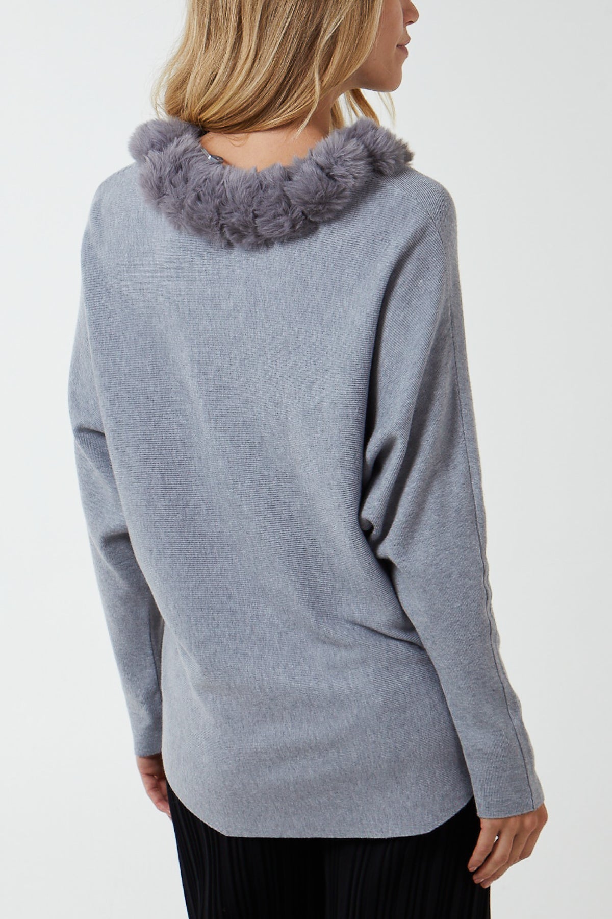 Fur Collar Batwing Jumper