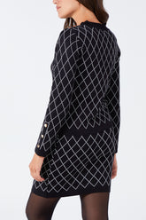 Diamond Pattern High Neck Knitted Top & Skirt Set