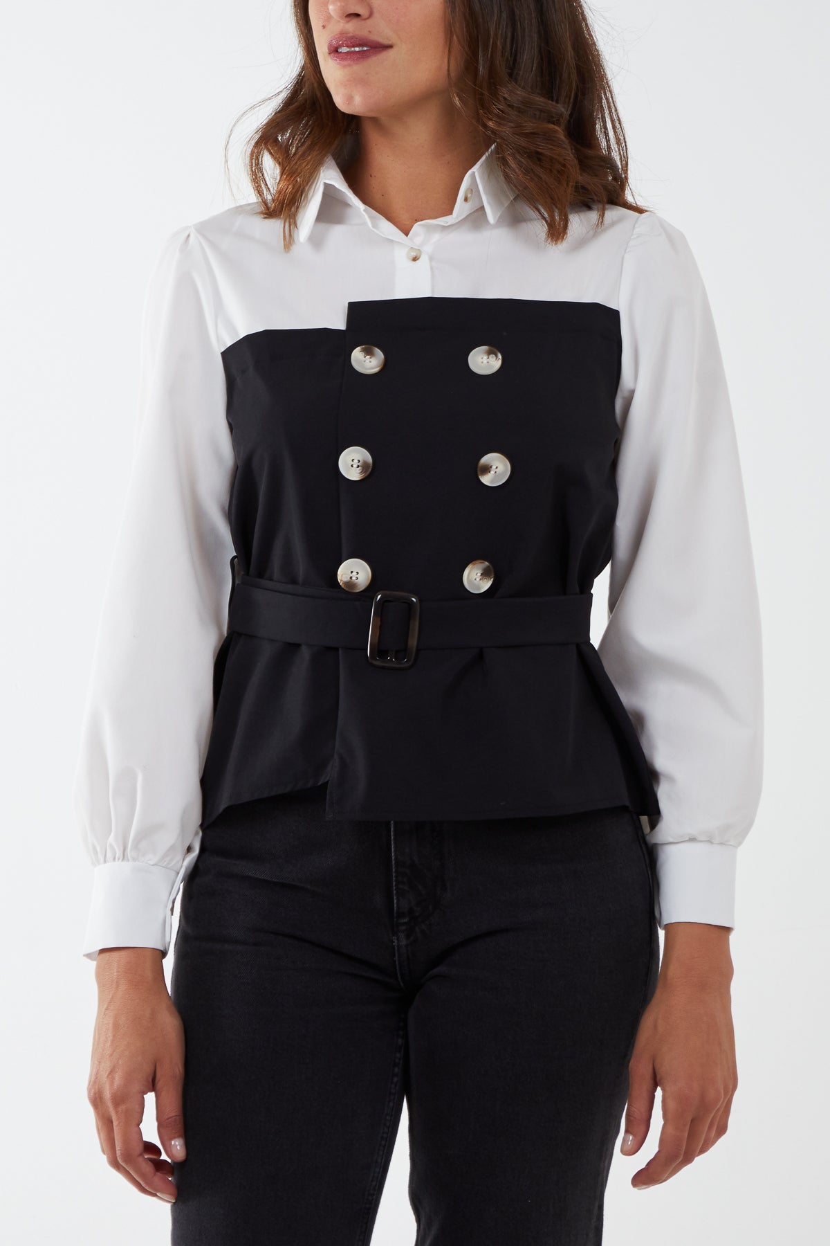Double Breast Belted Top With Undershirt