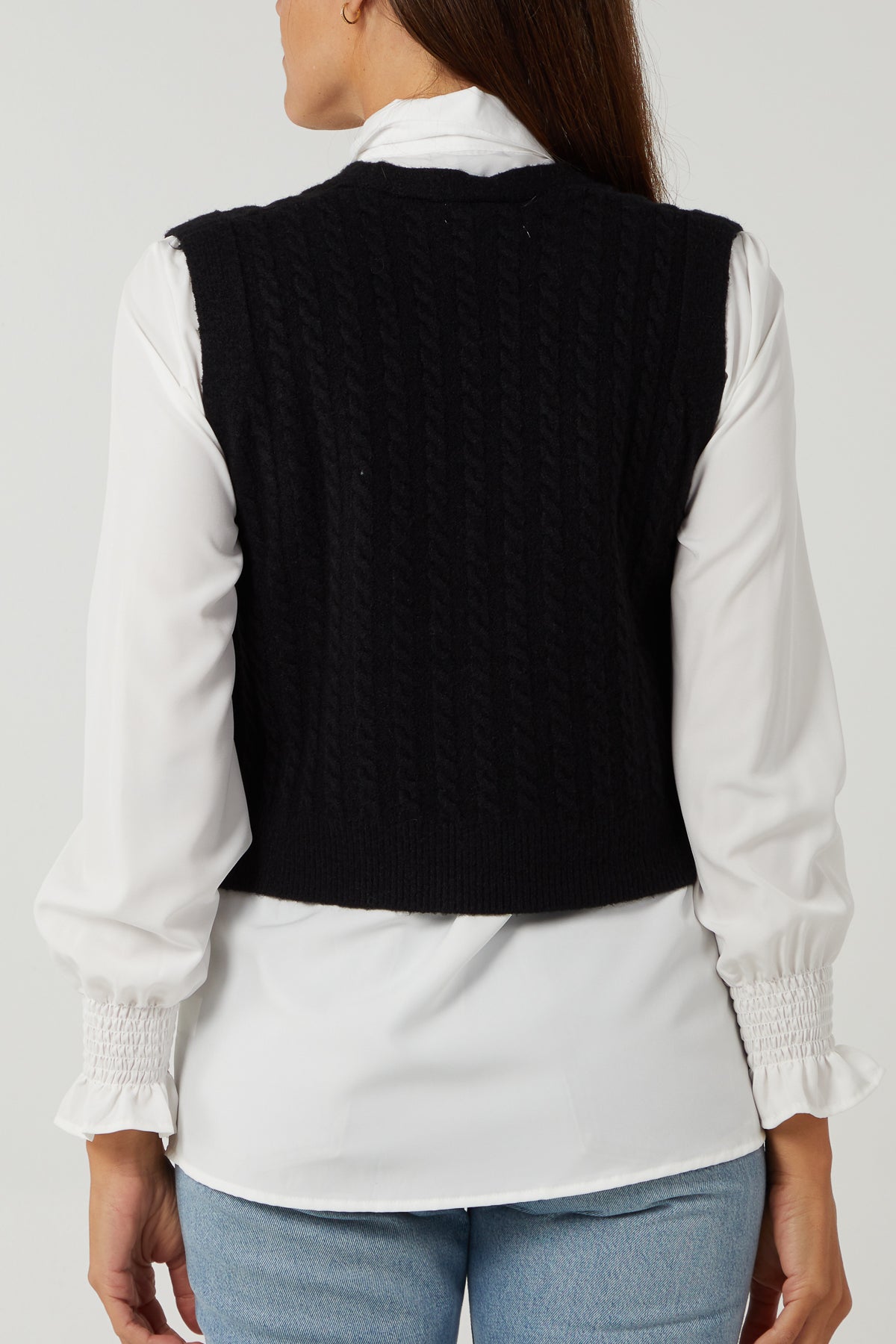 Cable Knit Buttoned Vest With Undershirt