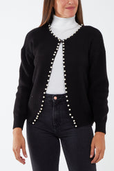 Cropped Cardigan With Pearl Applications