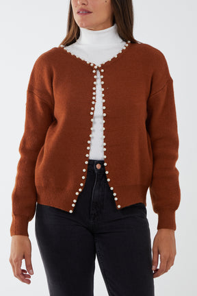 Cropped Cardigan With Pearl Applications