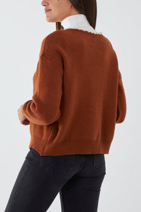 Cropped Cardigan With Pearl Applications