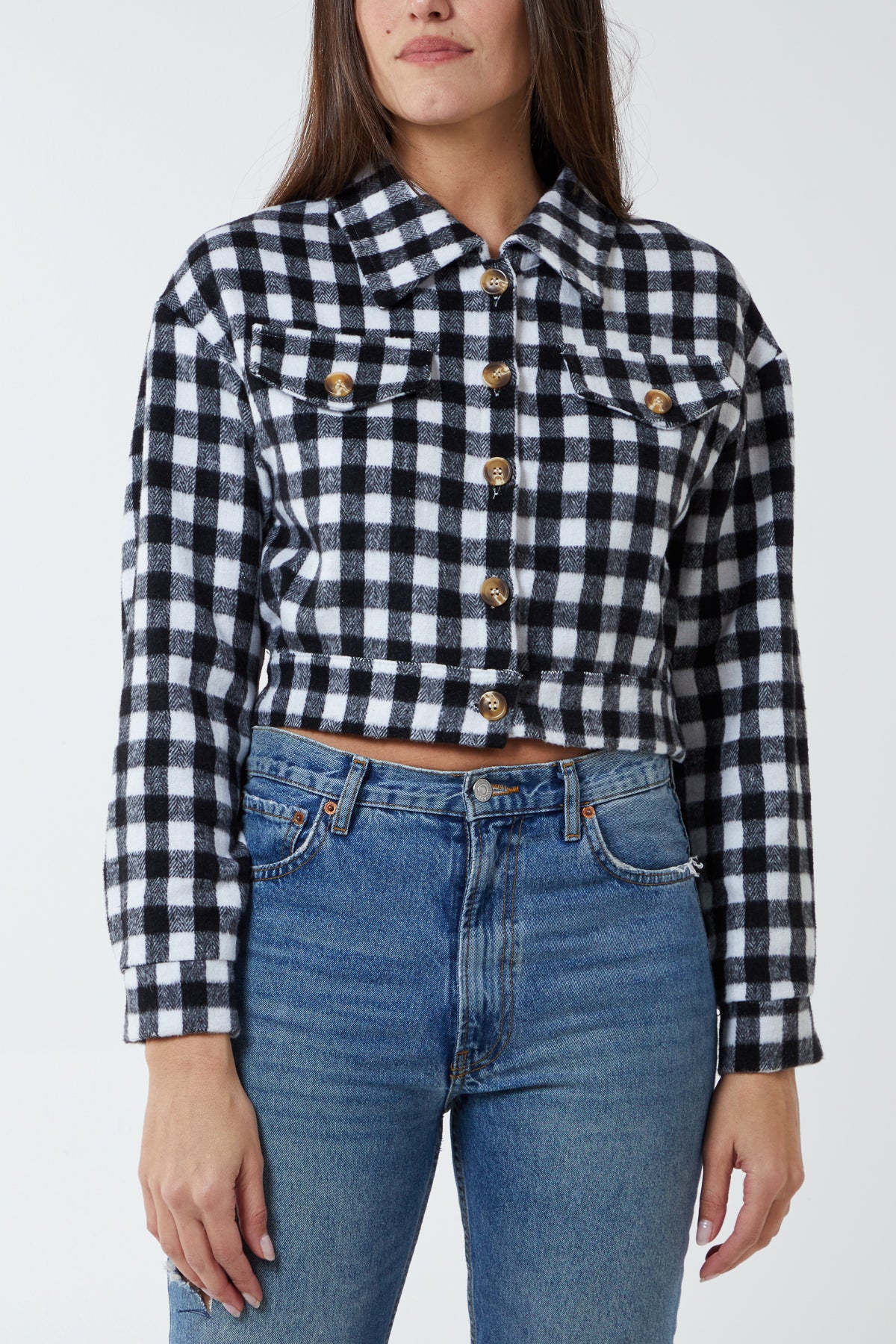 Gingham Check Cropped Shacket