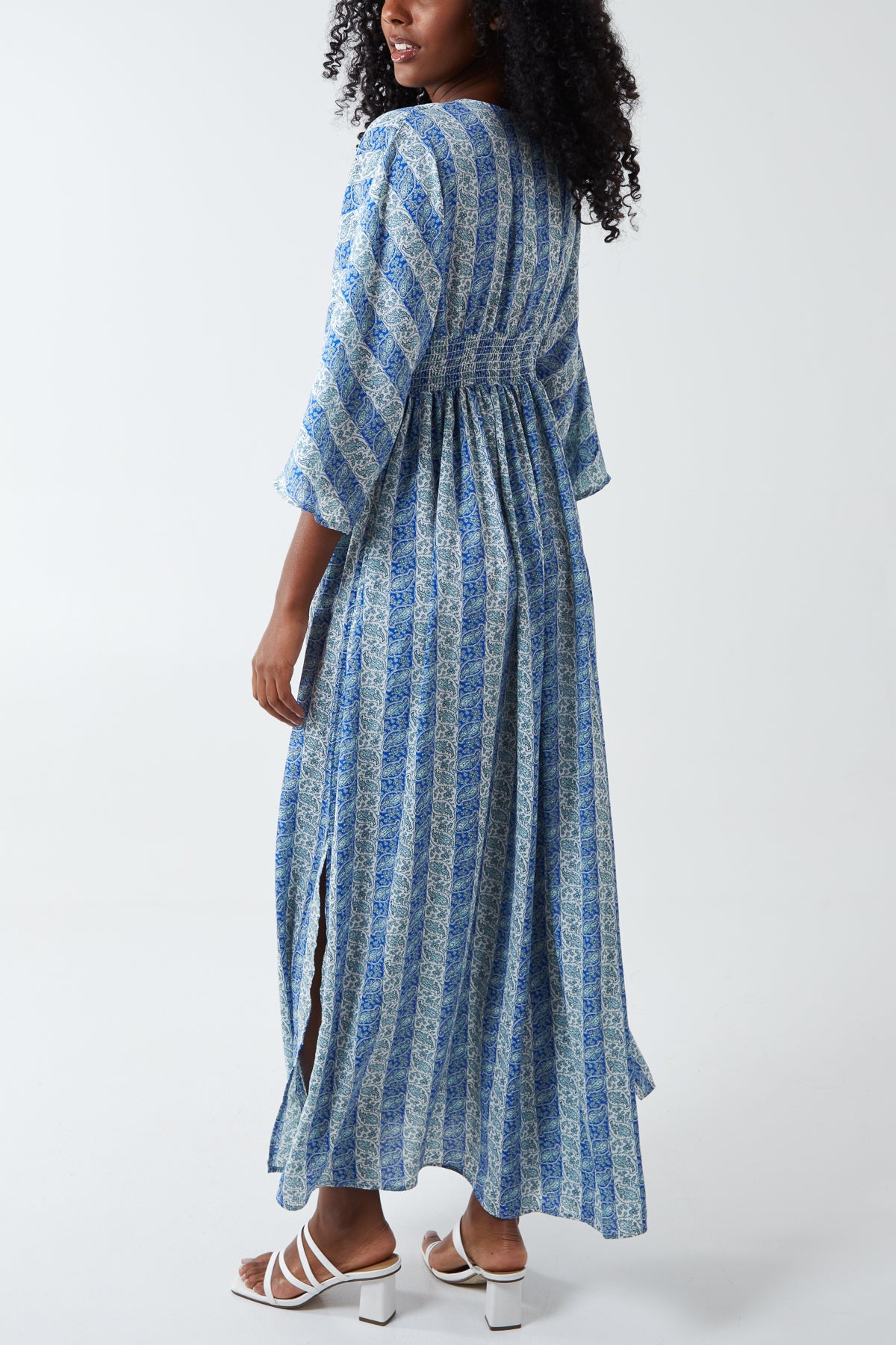 Ruched Waist Maxi Kimono Dress