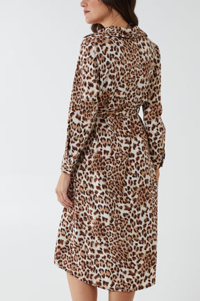 Leopard Tie Waist Shirt Dress