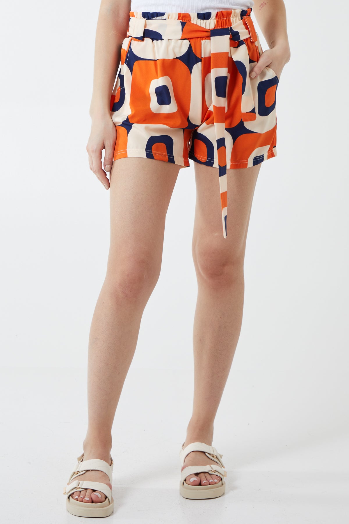 Abstract Belted Shorts