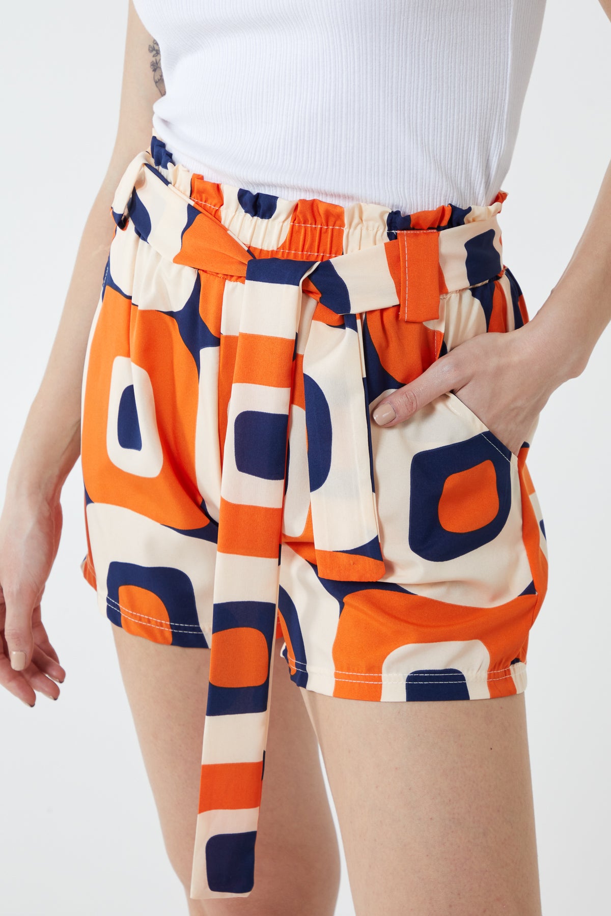 Abstract Belted Shorts