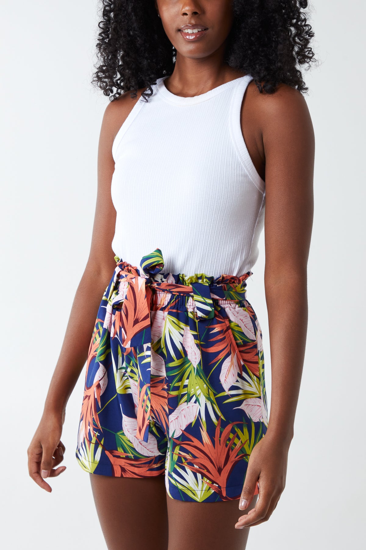 Tropical Print Belted Shorts