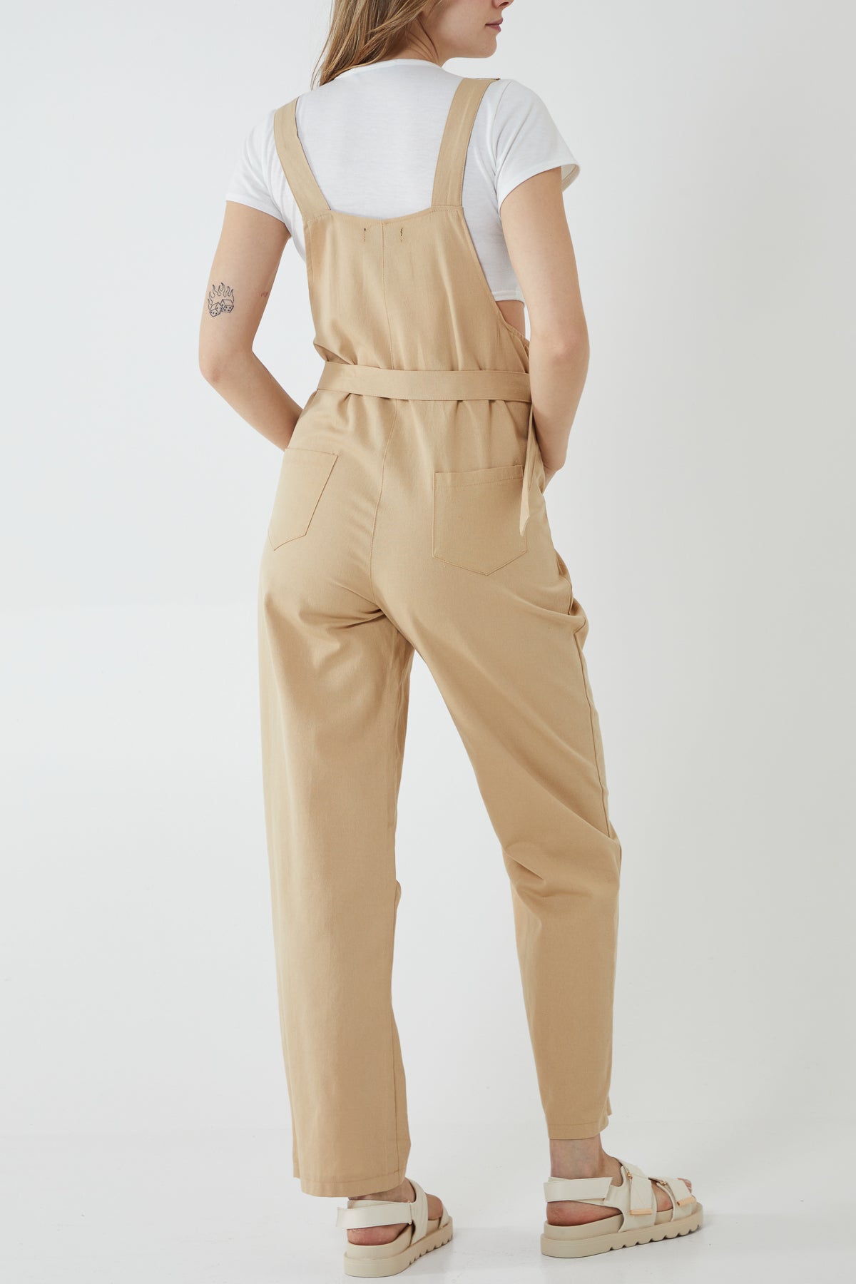 Button Front Two Pocket Belted Dungarees