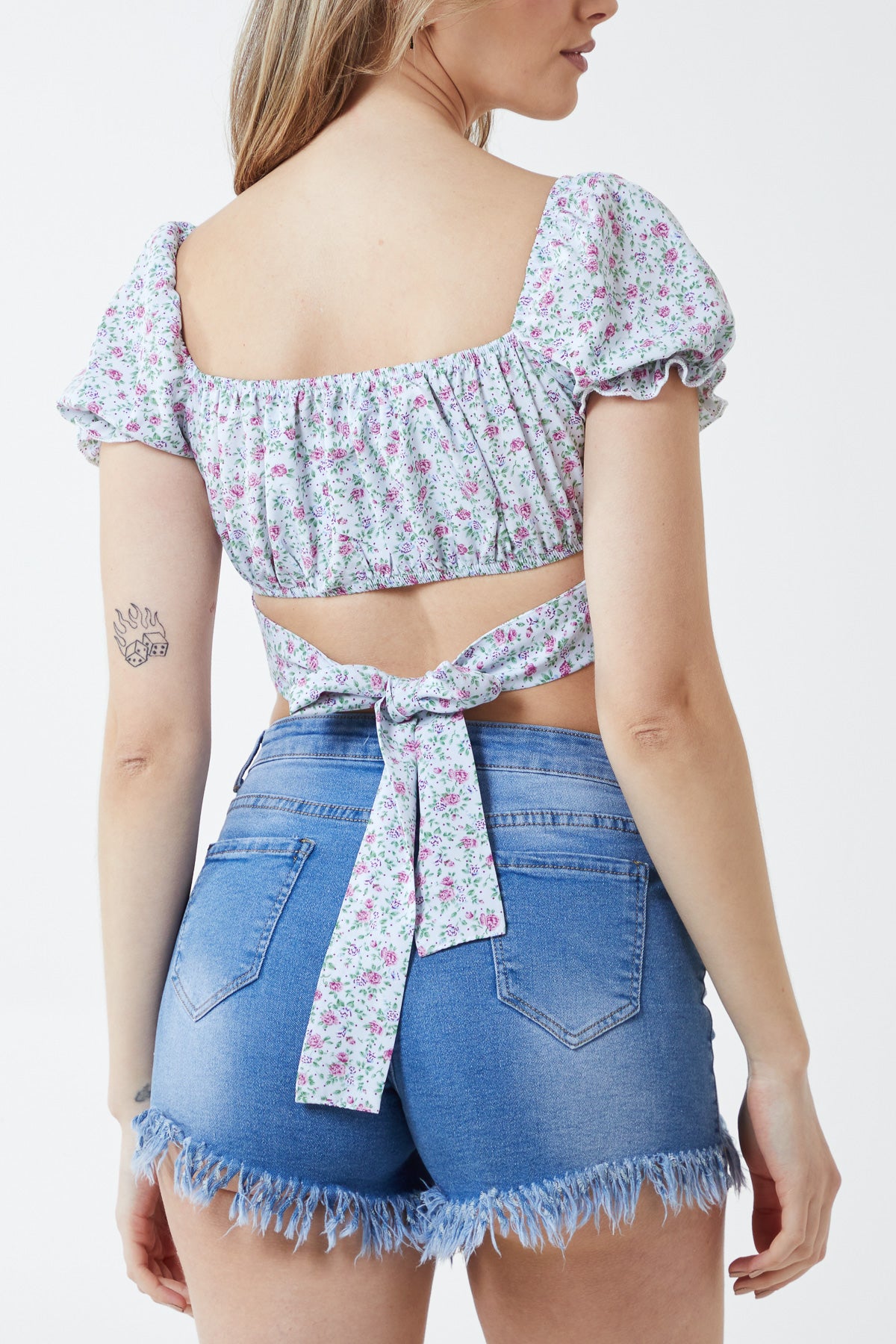 Floral Puff Sleeve Tied Top