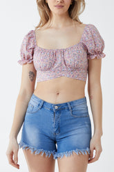Floral Puff Sleeve Tied Top