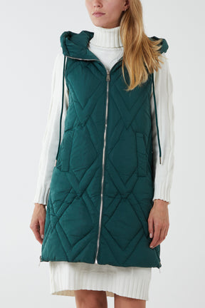 Diamond Quilted Hooded Zip Gilet