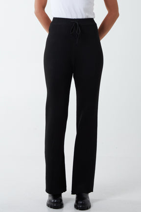 Wide Leg Ribbed Tie Trousers
