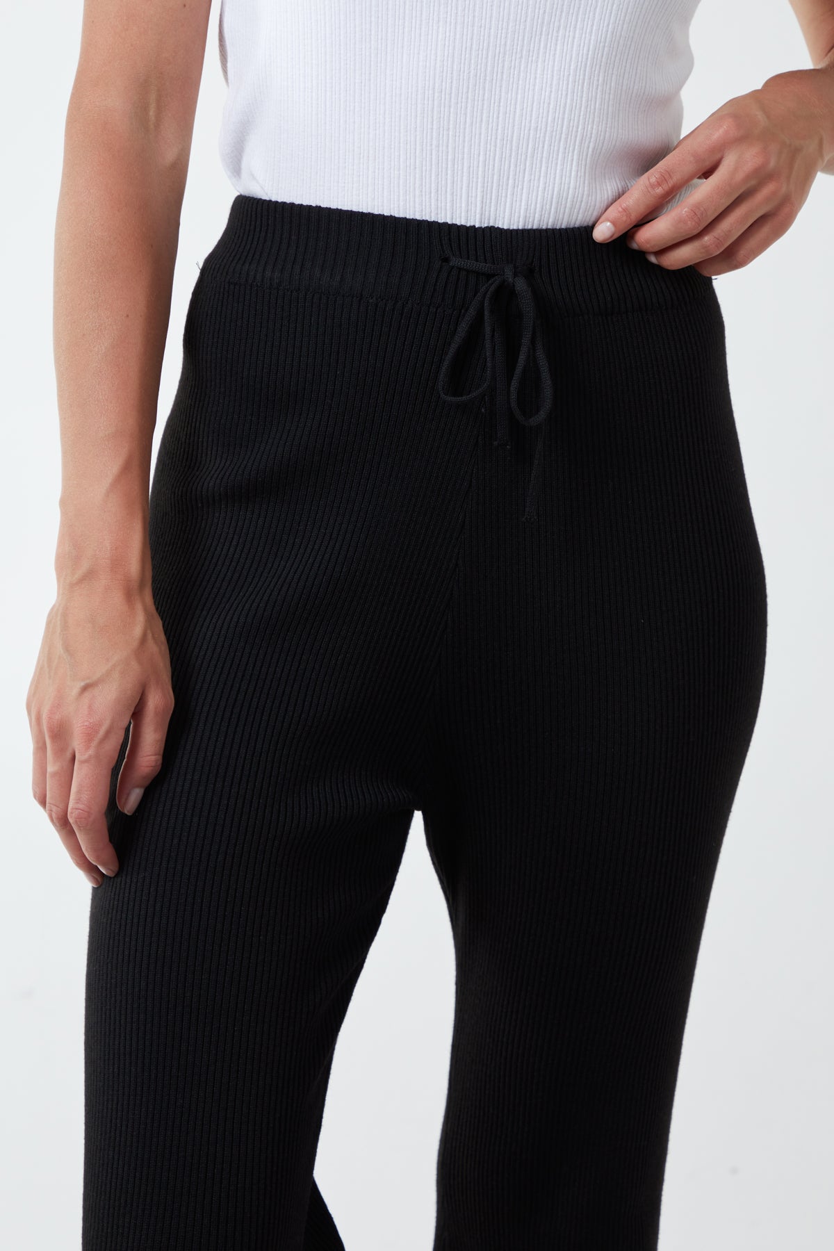 Wide Leg Ribbed Tie Trousers