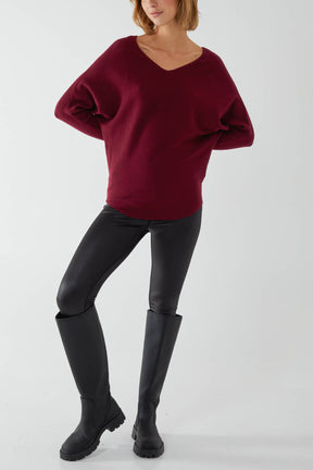 Batwing Fine Knit V-Neck Jumper