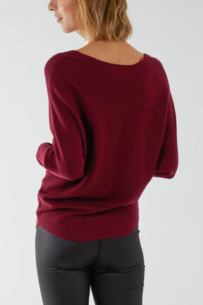 Batwing Fine Knit V-Neck Jumper