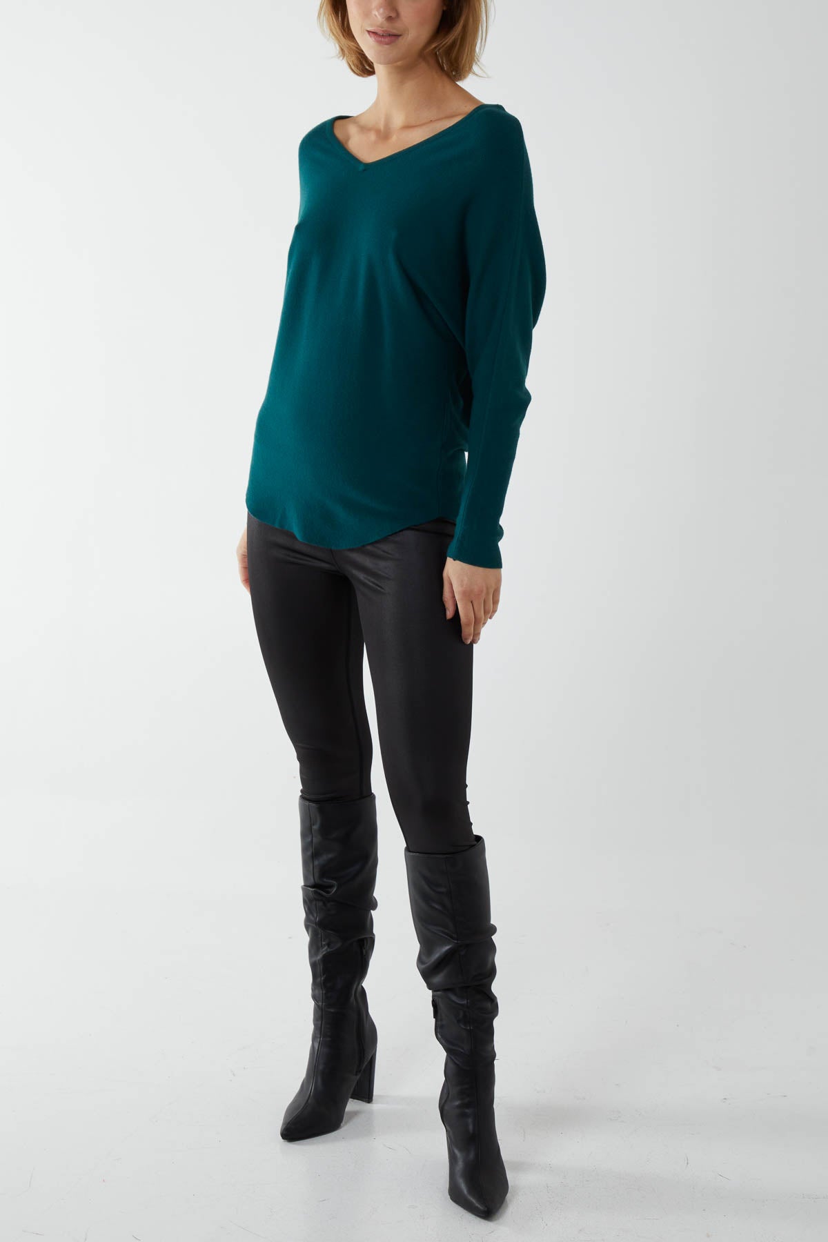 Batwing Fine Knit V-Neck Jumper