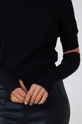 Ribbed High Neck Top With Gloves