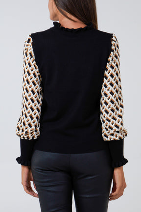Geometric Sleeve Frill Fine Knit Jumper