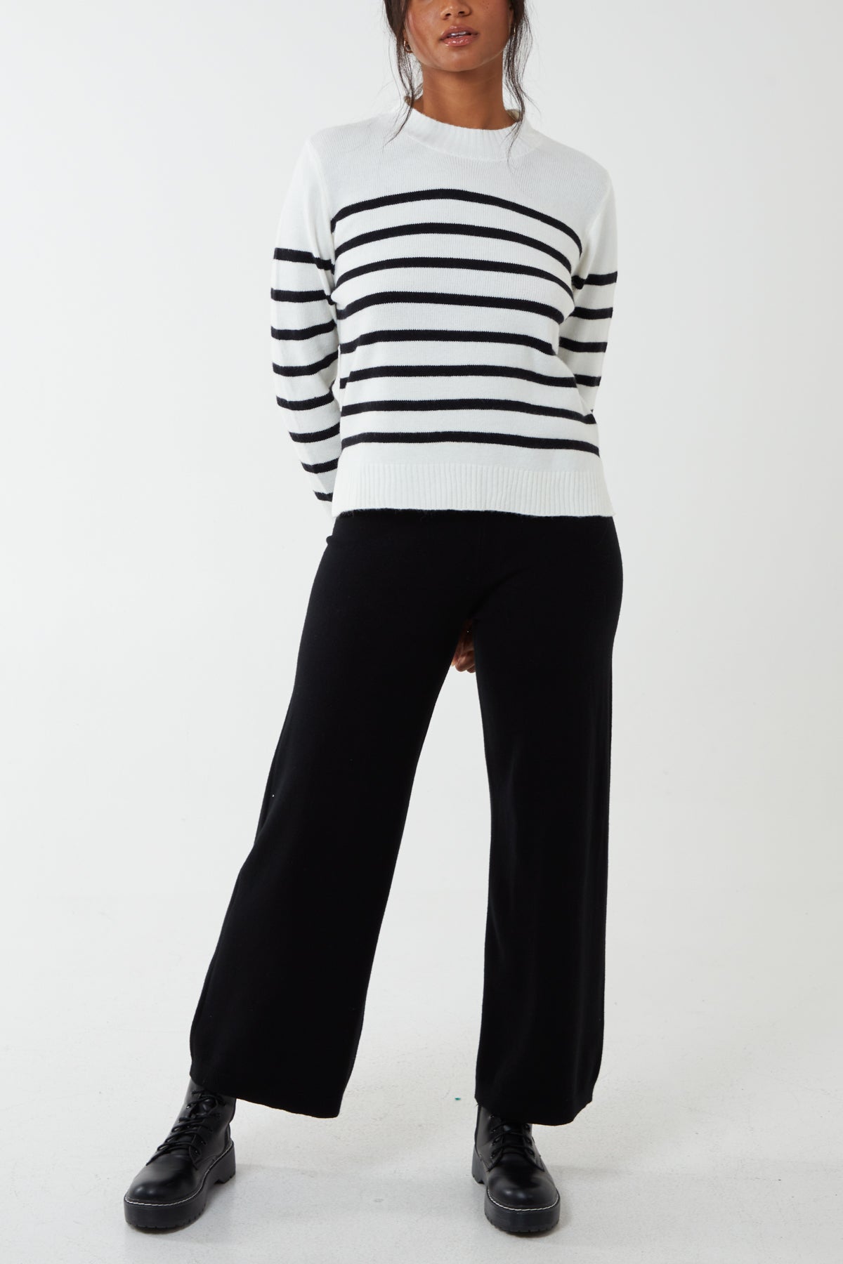 Wide Leg Ribbed Hem Joggers