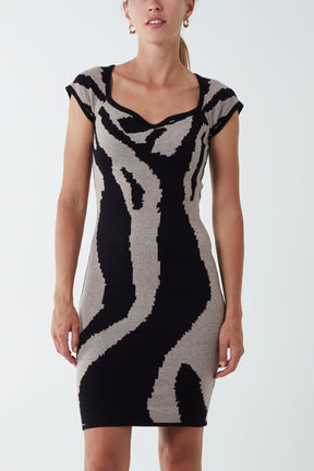 Sweetheart Neck Animal Knitted Mini Dress
