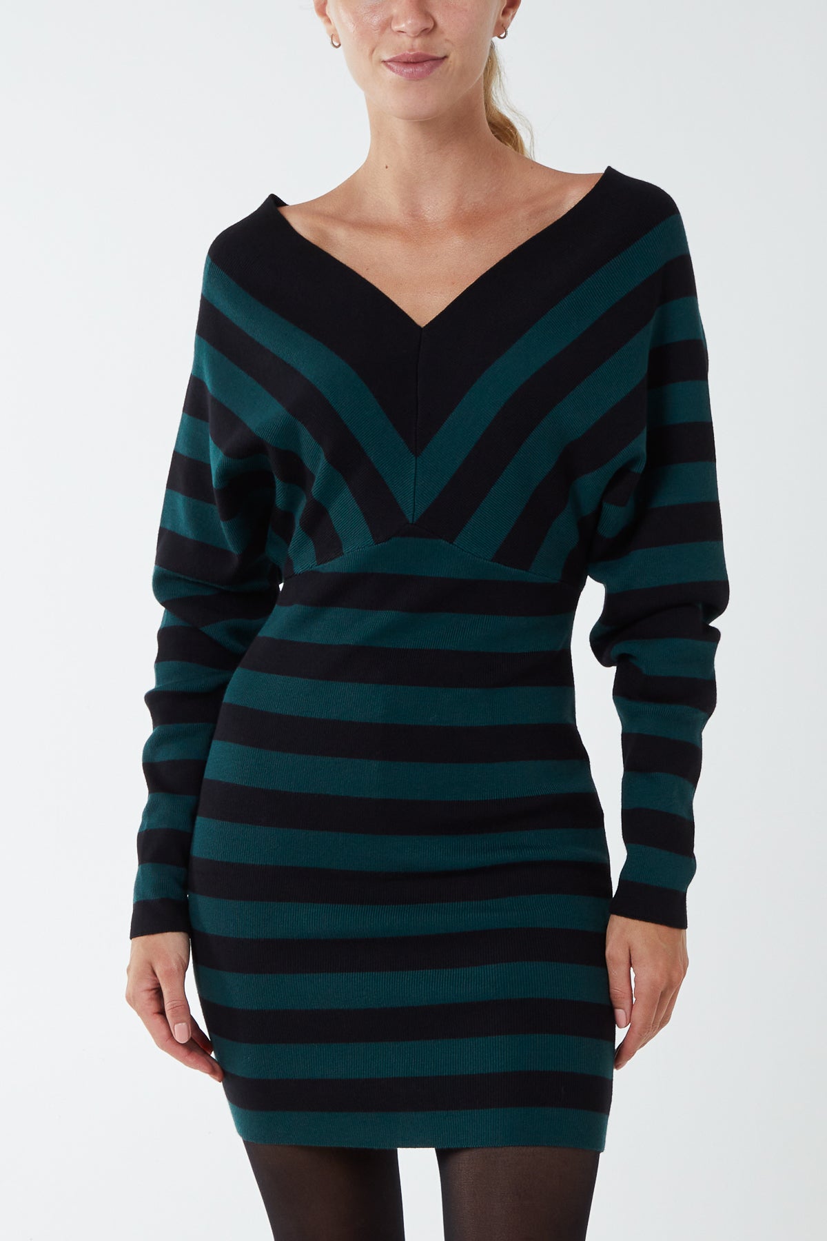 Plunge V-Neck Striped Mini Dress