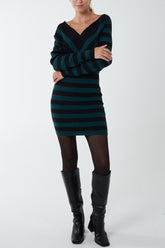 Plunge V-Neck Striped Mini Dress
