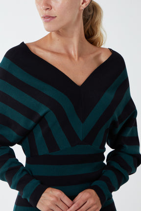Plunge V-Neck Striped Mini Dress