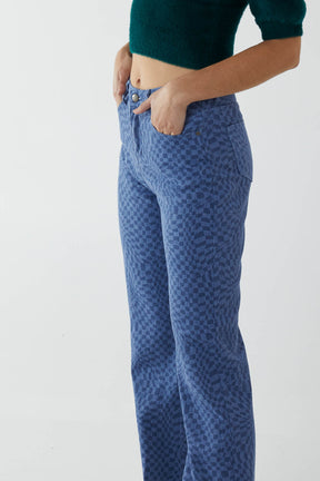 Retro Checkered Denim Jeans