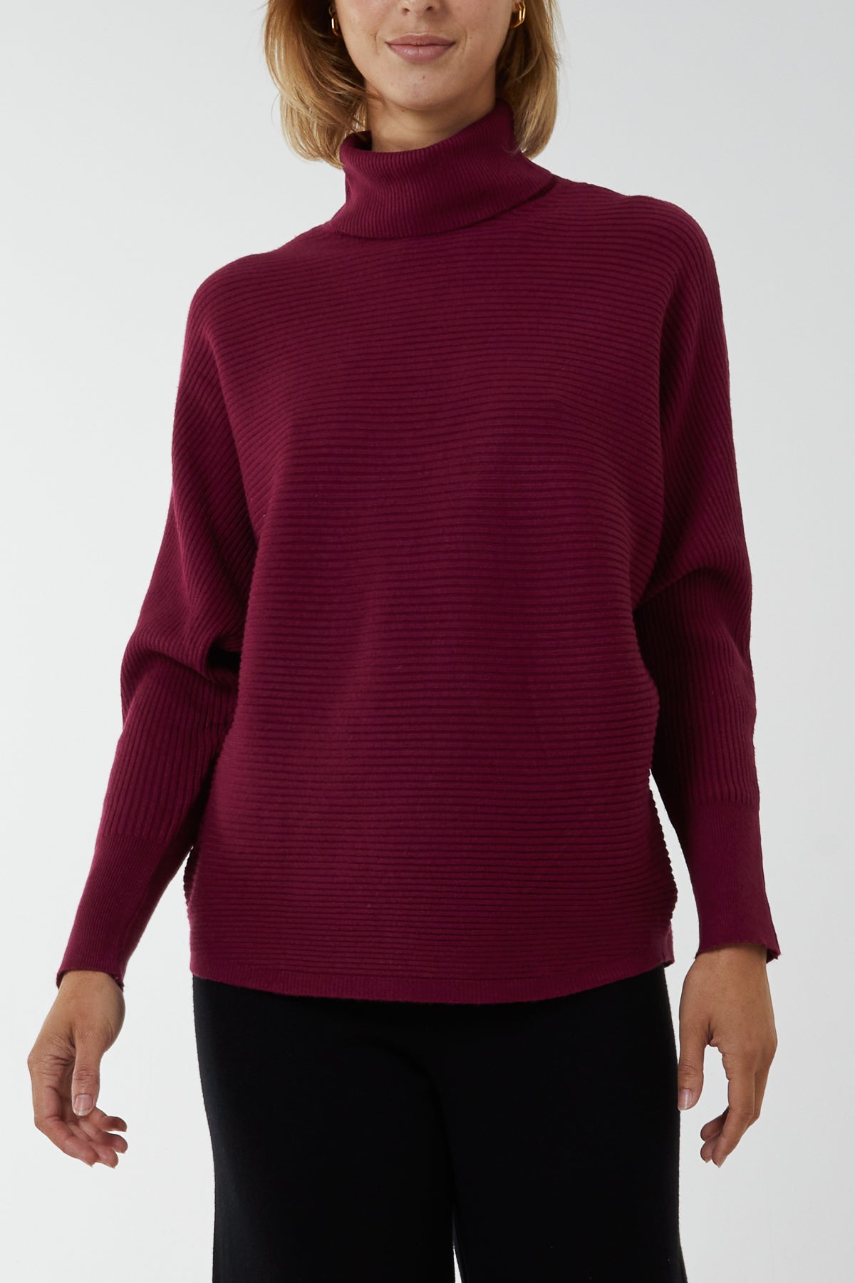 Roll Neck Ribbed Batwing Jumper