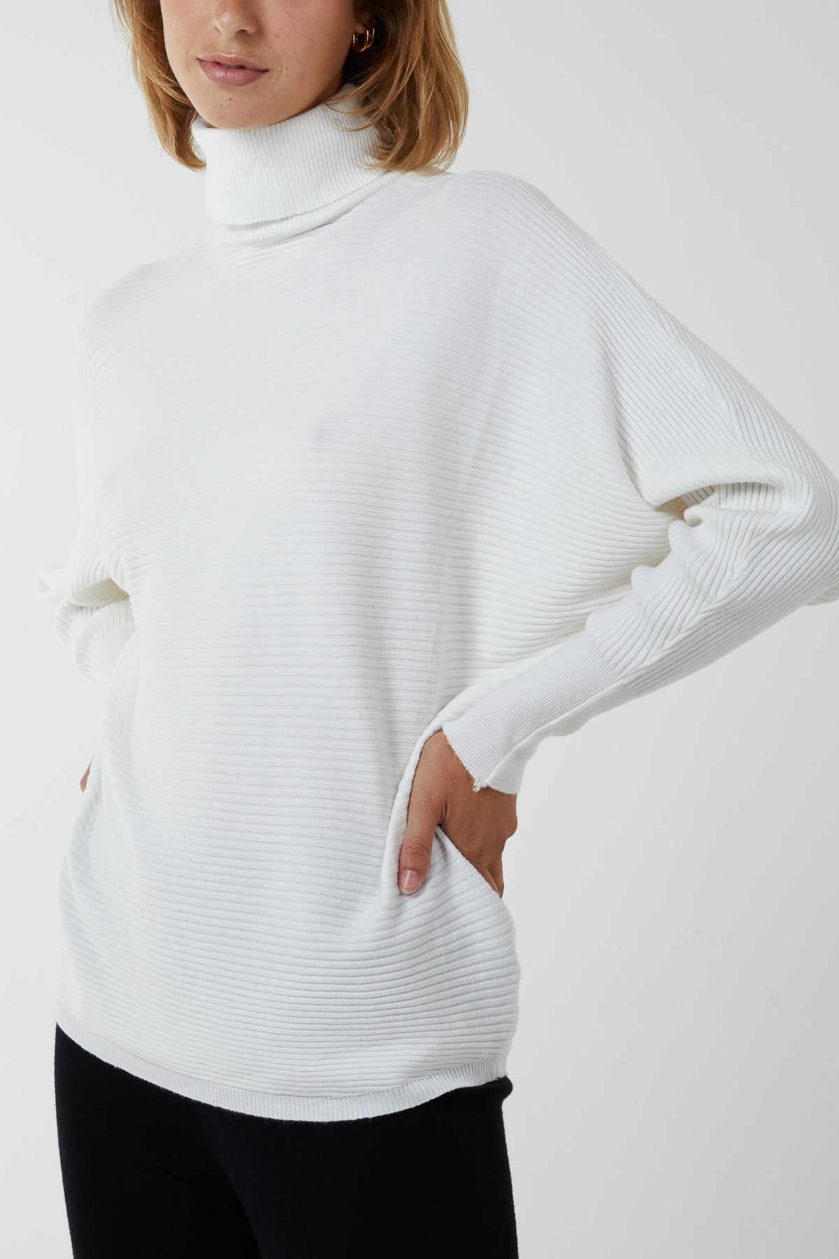 Roll Neck Ribbed Batwing Jumper