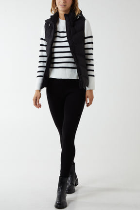 Padded Short Gilet With Pockets & Hood