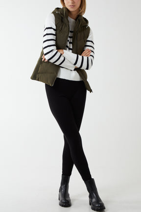 Padded Short Gilet With Pockets & Hood