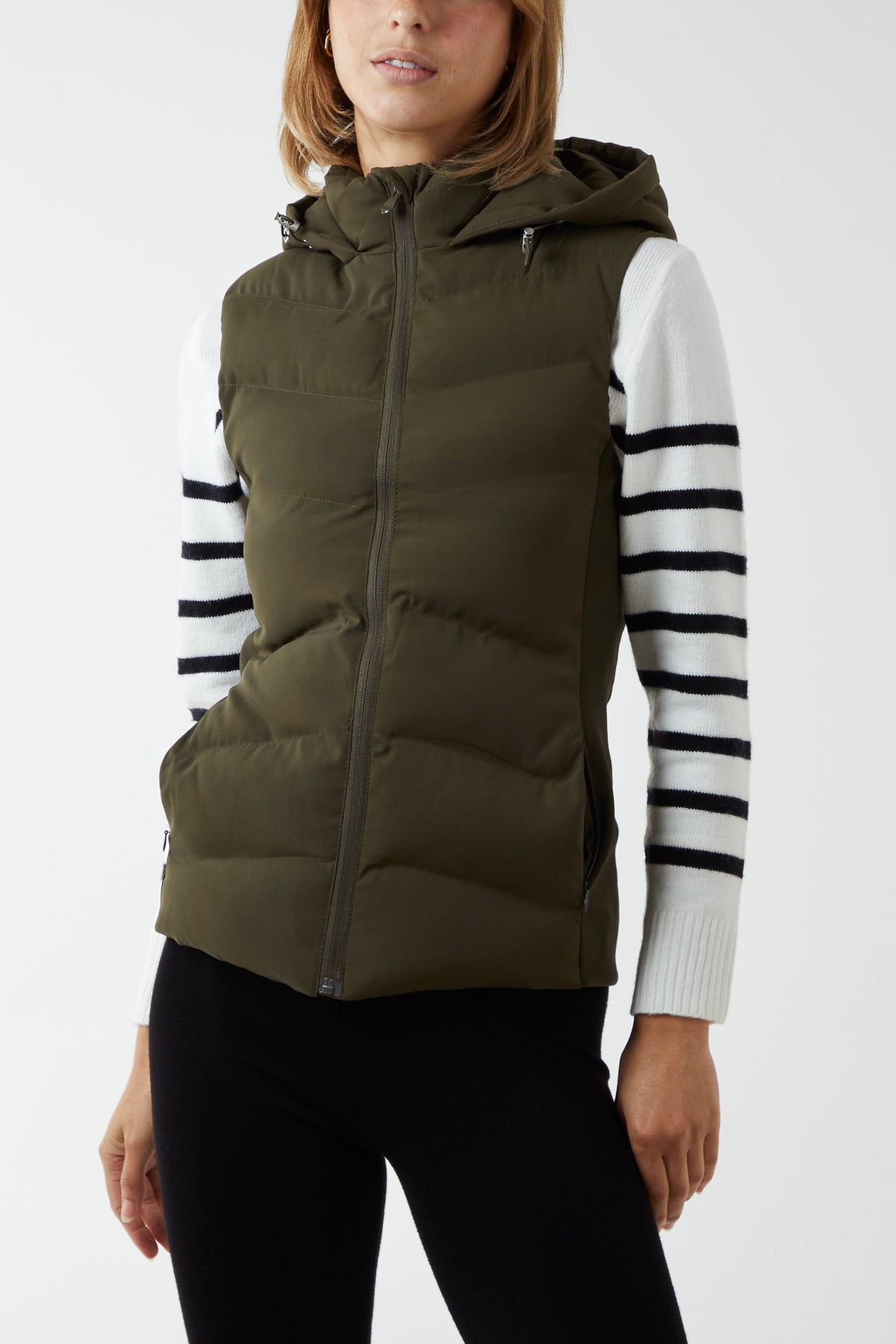 Padded Short Gilet With Pockets & Hood