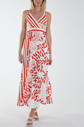 Cami Stripe and Large Floral Maxi Dress