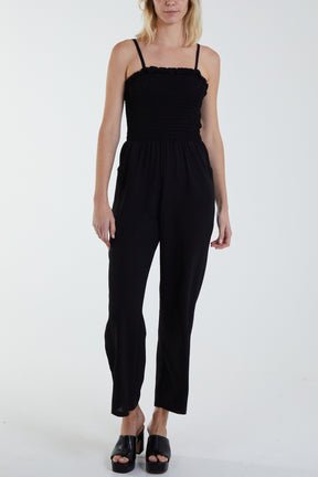 Ruched Detail Shirred Jumpsuit