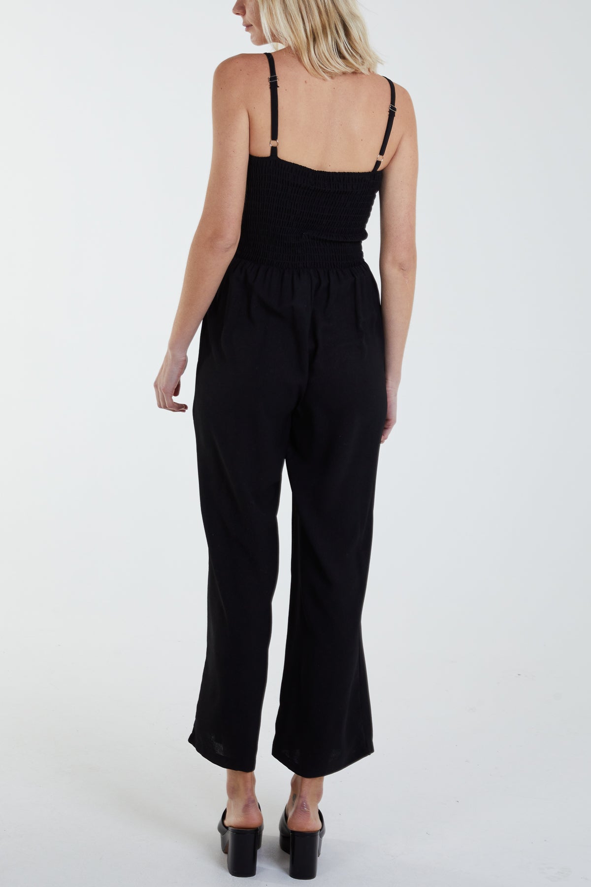 Ruched Detail Shirred Jumpsuit