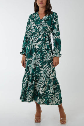 Abstract Floral Belted Maxi Dress