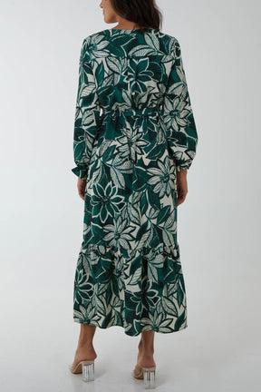 Abstract Floral Belted Maxi Dress