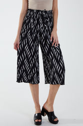 Pleated Abstract Wide Leg Culottes