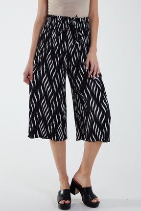Pleated Abstract Wide Leg Culottes