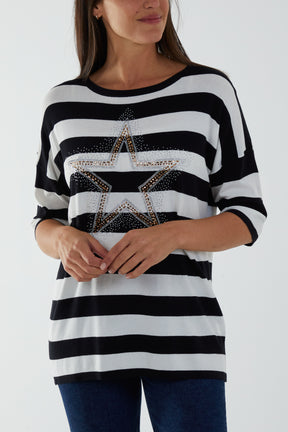 Diamante Star Striped Lightweight Knit Jumper