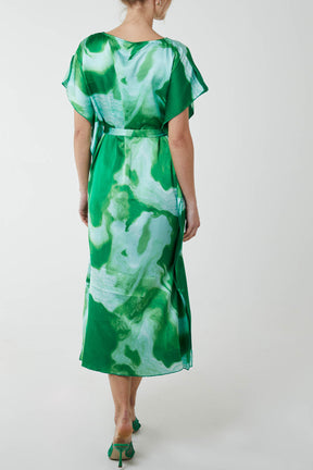 Marble Effect Apron Midi Dress