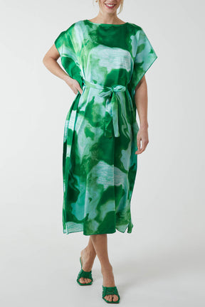 Marble Effect Apron Midi Dress